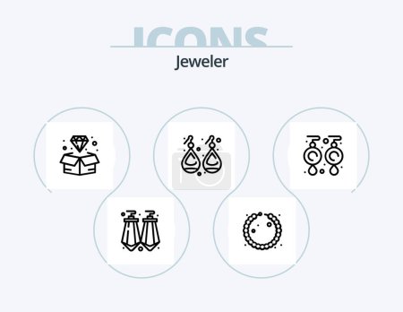 Ilustración de Jewellery Line Icon Pack 5 Icon Design. necklace. gem. jewelry. diamond. gemstone - Imagen libre de derechos