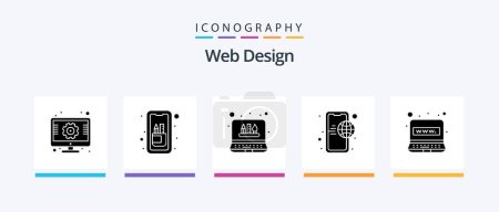 Téléchargez les illustrations : Web Design Glyph 5 Icon Pack Including mobile internet. internet. tablet. globe. edit tools. Creative Icons Design - en licence libre de droit