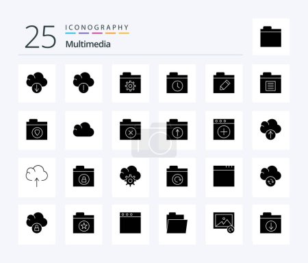 Ilustración de Multimedia 25 Solid Glyph icon pack including folder. document. folder. rename. edit - Imagen libre de derechos