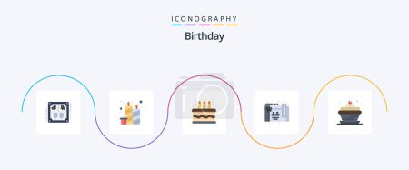 Ilustración de Birthday Flat 5 Icon Pack Including candle. bakery. party. card. birthday - Imagen libre de derechos