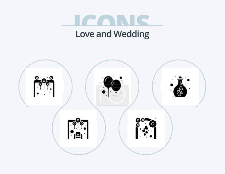 Téléchargez les illustrations : Wedding Glyph Icon Pack 5 Icon Design. flask. party. entrance. celebration. flowers - en licence libre de droit