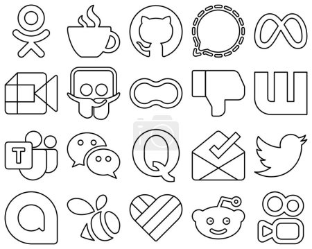 Illustration for 20 Eye-catching and high-resolution Black Line Social Media Icons such as dislike. mothers. meta and peanut icons. Modern and minimalist - Royalty Free Image