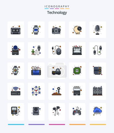 Illustration for Creative Technology 25 Line FIlled icon pack  Such As microphone. productivity. camera. thinking. disc - Royalty Free Image