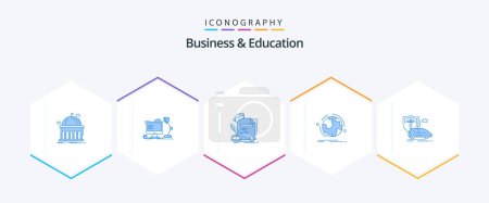 Illustration for Business And Education 25 Blue icon pack including discover. globe. lamp. agreement. education - Royalty Free Image