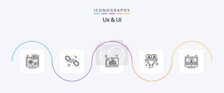 Téléchargez les illustrations : Ux And Ui Line 5 Icon Pack Including user. funnel. web link. filter. page - en licence libre de droit