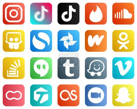 Téléchargez les illustrations : 20 Versatile Social Media Icons such as odnoklassniki. wattpad. tinder. google photo and slideshare icons. Minimalist and customizable - en licence libre de droit