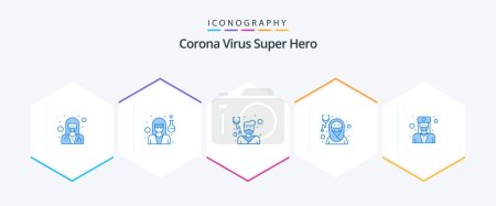 Ilustración de Corona Virus Super Hero 25 Blue icon pack including doctor. muslim. doctor. lady. doctor - Imagen libre de derechos
