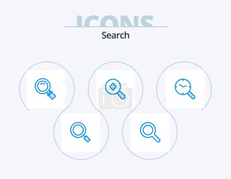Téléchargez les illustrations : Search Blue Icon Pack 5 Icon Design. clock. research. look. search. search - en licence libre de droit