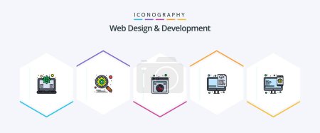 Illustration for Web Design And Development 25 FilledLine icon pack including responsive. files. design. programming. coding - Royalty Free Image