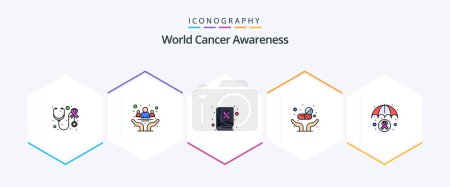 Téléchargez les illustrations : World Cancer Awareness 25 FilledLine icon pack including health. tablets. health. pills. day - en licence libre de droit