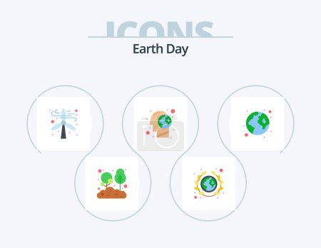 Illustration for Earth Day Flat Icon Pack 5 Icon Design. planet. earth. geology. brain. windmill - Royalty Free Image