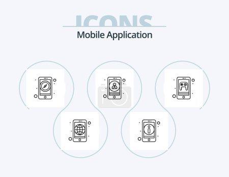 Téléchargez les illustrations : Mobile Application Line Icon Pack 5 Icon Design. information. agenda. phone recorder. audio recognition - en licence libre de droit