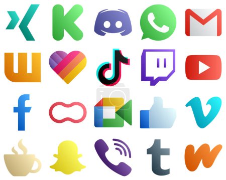 Ilustración de 20 Gradient Icons for Top Social Media Platforms such as video. gmail. douyin and likee icons. Fully customizable and professional - Imagen libre de derechos