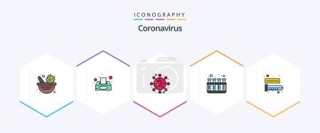 Téléchargez les illustrations : Coronavirus 25 FilledLine icon pack including test tube. blood. covid health. tubes. lab test - en licence libre de droit