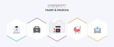 Illustration for Health and Medicine 25 Flat icon pack including disease. baby. first. form. drugs - Royalty Free Image