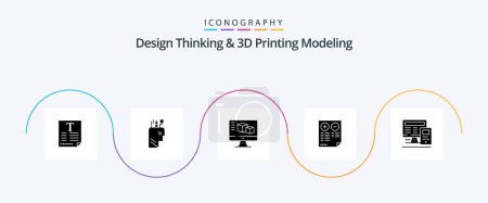 Ilustración de Design Thinking And D Printing Modeling Glyph 5 Icon Pack Including computer. plus. computer. document. pros - Imagen libre de derechos