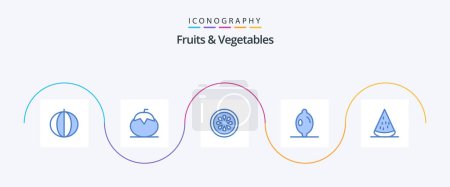 Téléchargez les illustrations : Fruits and Vegetables Blue 5 Icon Pack Including food. lemon. tomato. citrus. gorki - en licence libre de droit