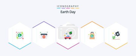 Téléchargez les illustrations : Earth Day 25 Flat icon pack including eco. recycled. car. eco. green - en licence libre de droit