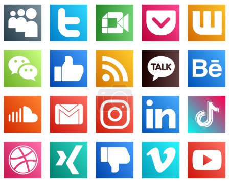 Illustration for 20 Modern Social Media Icons such as sound. behance. wechat. kakao talk and rss icons. Creative and eye catching - Royalty Free Image