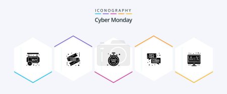 Ilustración de Cyber Monday 25 Glyph icon pack including sale. message. cyber monday sale. ecommerce. time - Imagen libre de derechos