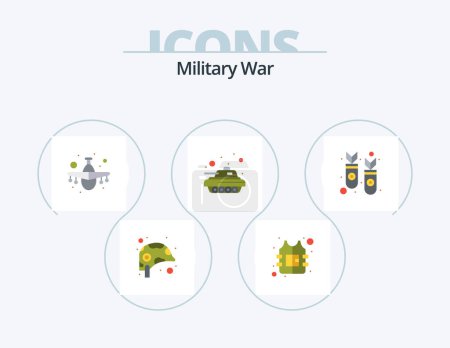 Illustration for Military War Flat Icon Pack 5 Icon Design. nuclear. war. aircraft. vehicle. army tank - Royalty Free Image