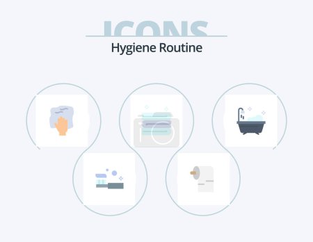 Ilustración de Hygiene Routine Flat Icon Pack 5 Icon Design. clean. towel. cleaning. cleaning. scrub - Imagen libre de derechos