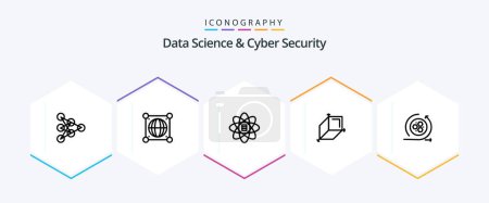 Illustration for Data Science And Cyber Security 25 Line icon pack including api. design. data. cuboid. d - Royalty Free Image