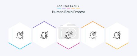Téléchargez les illustrations : Human Brain Process 25 Line icon pack including human. education. hour glass. answer. plug - en licence libre de droit