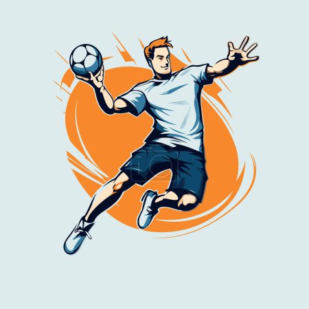 Illustration for Soccer player jumping and kicking a ball in the air. Vector illustration - Royalty Free Image