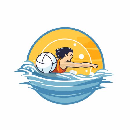 Ilustración de Jugador de waterpolo con pelota en el océano. Ilustración vectorial. - Imagen libre de derechos