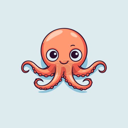 Illustration for Cute cartoon octopus isolated on blue background. Vector illustration. - Royalty Free Image