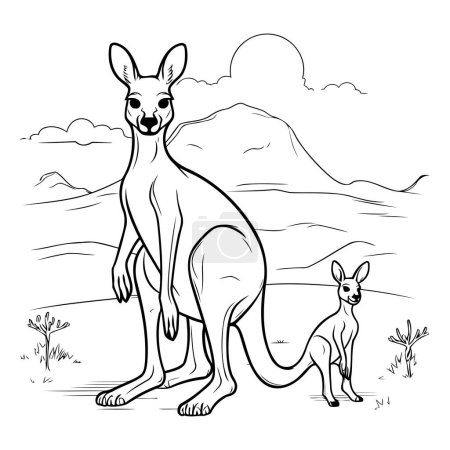 Téléchargez les illustrations : Kangourou et Joey. Illustration vectorielle d'un kangourou. - en licence libre de droit