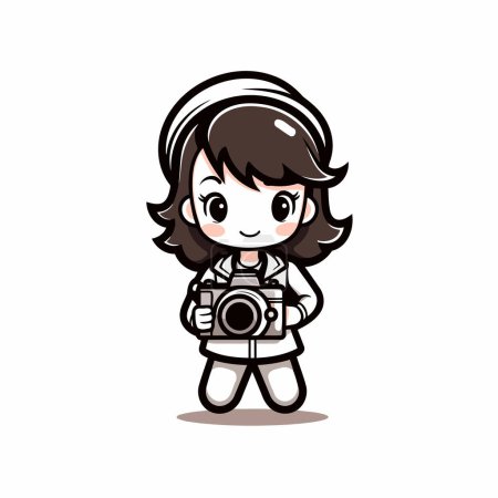 Illustration for Cute Cartoon Astronaut Girl with Camera - Vector Illustration. - Royalty Free Image