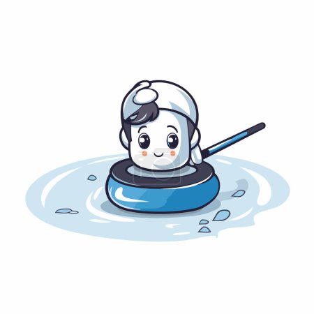 Téléchargez les illustrations : Illustration d'un chef de bande dessinée mignon versant de l'eau sur un bol - en licence libre de droit