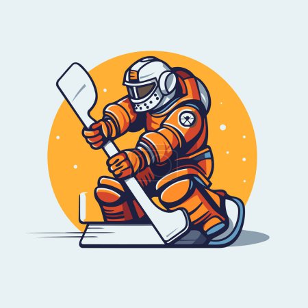 Illustration for Astronaut with a stick and ice hockey puck. Vector illustration. - Royalty Free Image