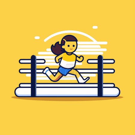 Illustration for Cute little girl jumping over obstacle. Flat style vector illustration. - Royalty Free Image