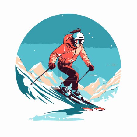 Illustration for Skiing. extreme sport and lifestyle. Vector illustration in retro style. - Royalty Free Image