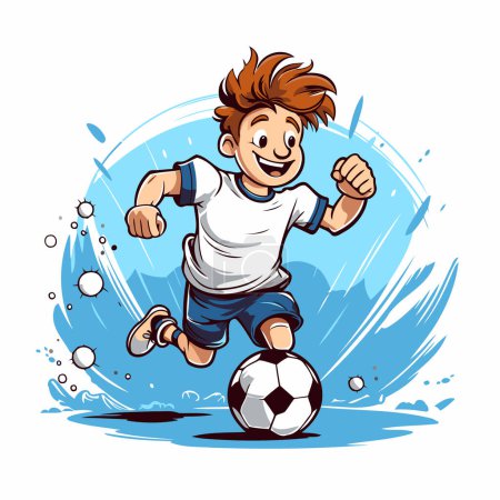 Téléchargez les illustrations : Joueur de dessin animé. Illustration vectorielle d'un garçon jouant au football. - en licence libre de droit