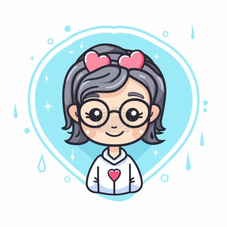 Illustration for Cute little girl with heart shaped hair and glasses. Vector illustration. - Royalty Free Image