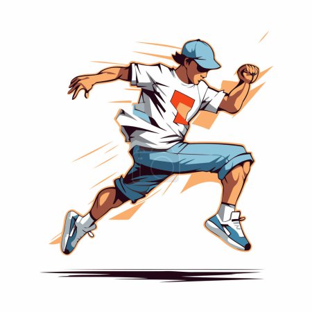 Illustration for Athletic man runs and catches the ball. Vector illustration - Royalty Free Image