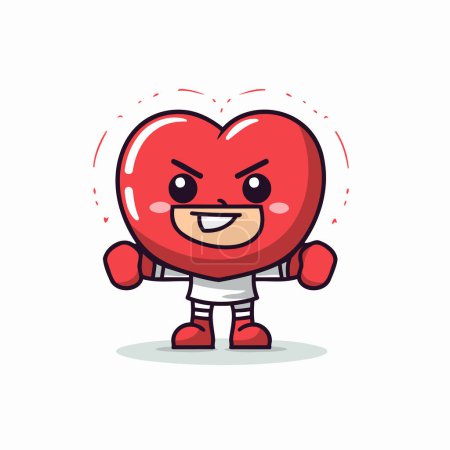 Téléchargez les illustrations : Mignonne mascotte de coeur rouge personnage de dessin animé. Illustration vectorielle Saint-Valentin. - en licence libre de droit