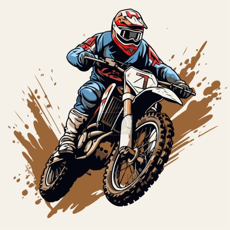Illustration for Motocross rider on the race. Vector illustration in retro style. - Royalty Free Image