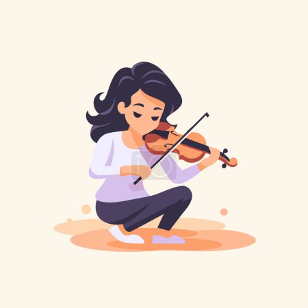 Téléchargez les illustrations : Jolie fille jouant du violon. Illustration vectorielle dans le style dessin animé. - en licence libre de droit