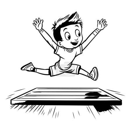 Illustration for Boy Jumping on a Treadmill - Black and White Cartoon Illustration - Royalty Free Image