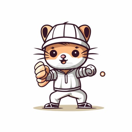 Illustration for Cute cartoon hamster playing baseball. Vector illustration isolated on white background. - Royalty Free Image