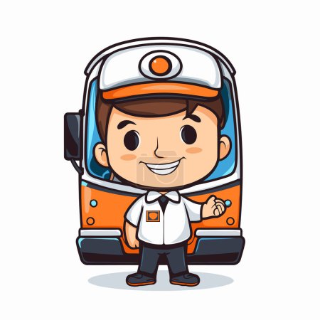 Illustration for Helicopter pilot character on white background. Cute cartoon vector illustration - Royalty Free Image
