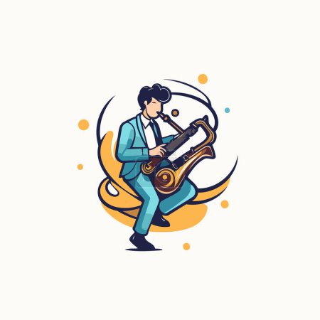 Téléchargez les illustrations : Musicien jouant du saxophone. Illustration vectorielle en style plat. - en licence libre de droit