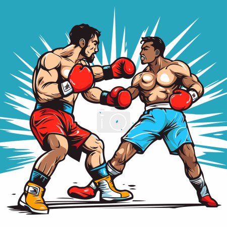 Illustration for Boxing match. two boxers in action. vector illustration. - Royalty Free Image