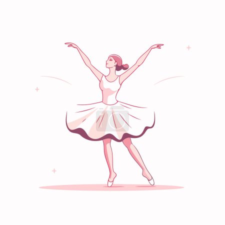 Ballerina in a white tutu dancing. Vector illustration.