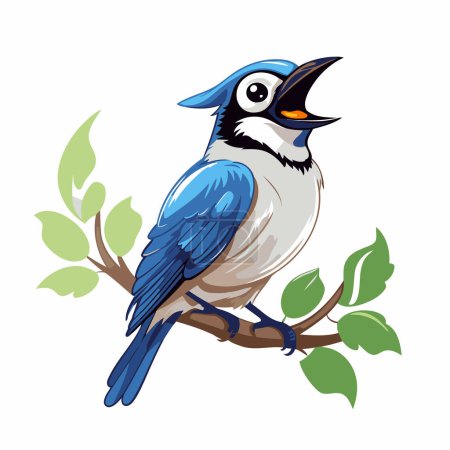 Téléchargez les illustrations : Jay oiseau bleu mignon assis sur une branche. Illustration vectorielle. - en licence libre de droit